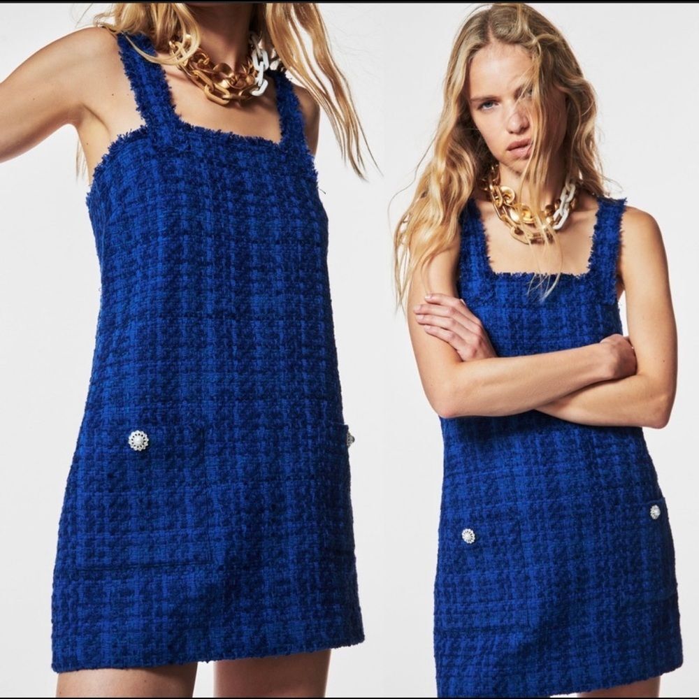 ZARA NEW tweed Pinafore Dress